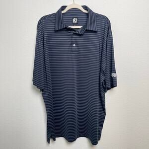 FootJoy FJ Striped Performance Golf Polo XL Navy Athletic Shirt Corporate Logo